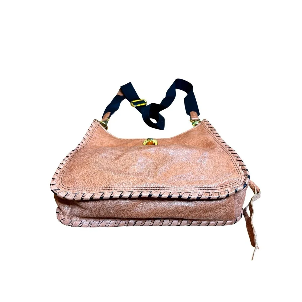 Aimee Kestenberg Tan Leather Whipstitch Crossbody Bag Gold Turn Lock Messenger
